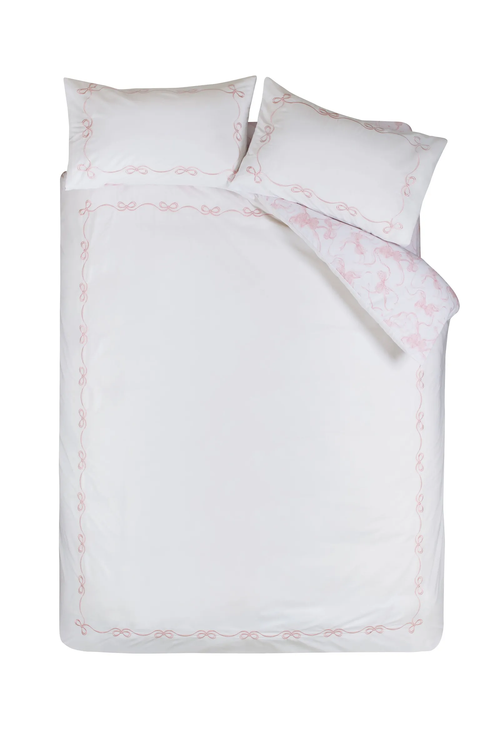 Catherine Lansfield Bow Embroidery Duvet Cover Set in Pink 5