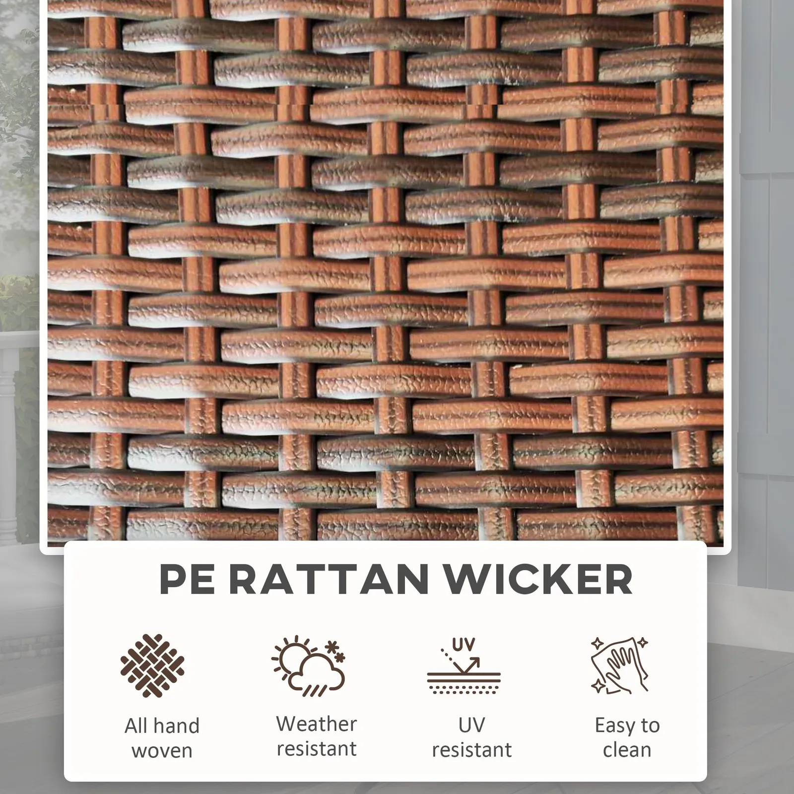 OUTSUNNY Foldable Outdoor Coffee Table, Metal Frame PE Rattan Side Table, Mixed Brown 6