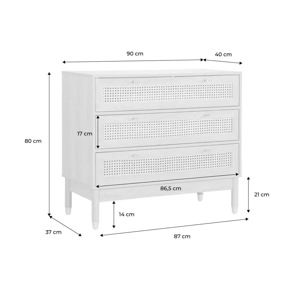sweeek Wood & cane chest of drawers, 3 drawers in Beige 5