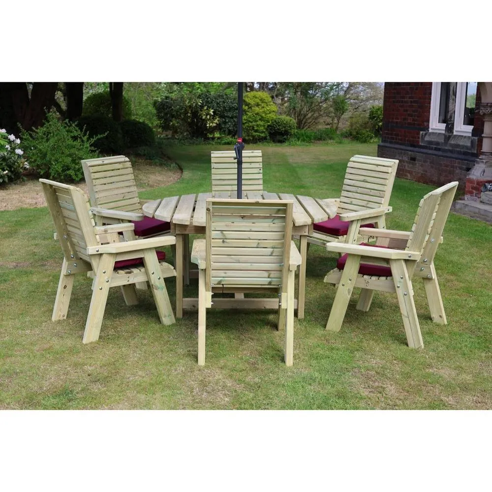 Churnet Valley Garden Furniture Ltd Ergo Round Table Set - 6 Seater 6xC - Partially Assembled in Natural