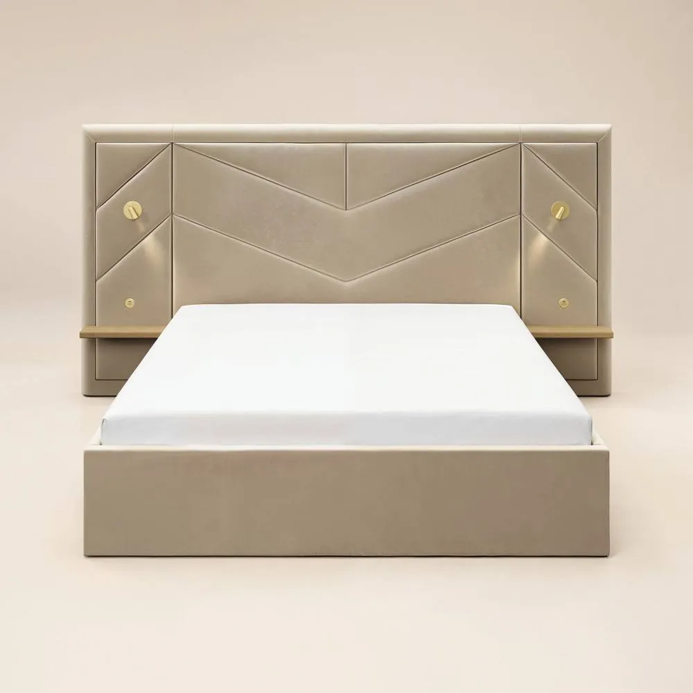 Flair Alice Hotel Ottoman Bed with USB Gold Lights Beige Velvet 6