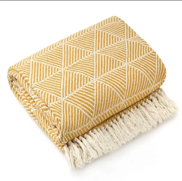 New Edge Blinds NewEdgeBlinds Geo Diamond Collection Recycled Cotton Throw in Ochre (90" x 100"), Yellow