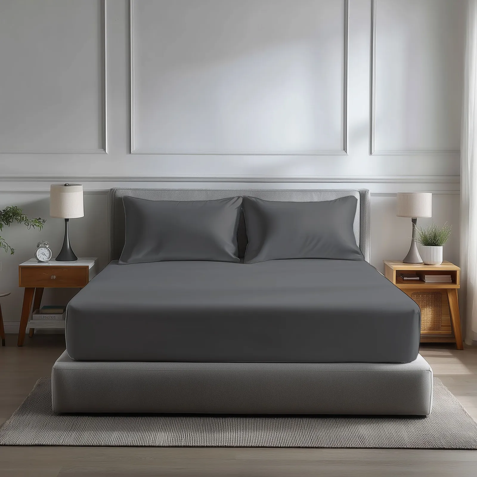 Snug City Microfibre Soft Touch Fitted Sheet 40cm Extra Deep Skirt Plain Dyed Bed Linen in Dark Grey