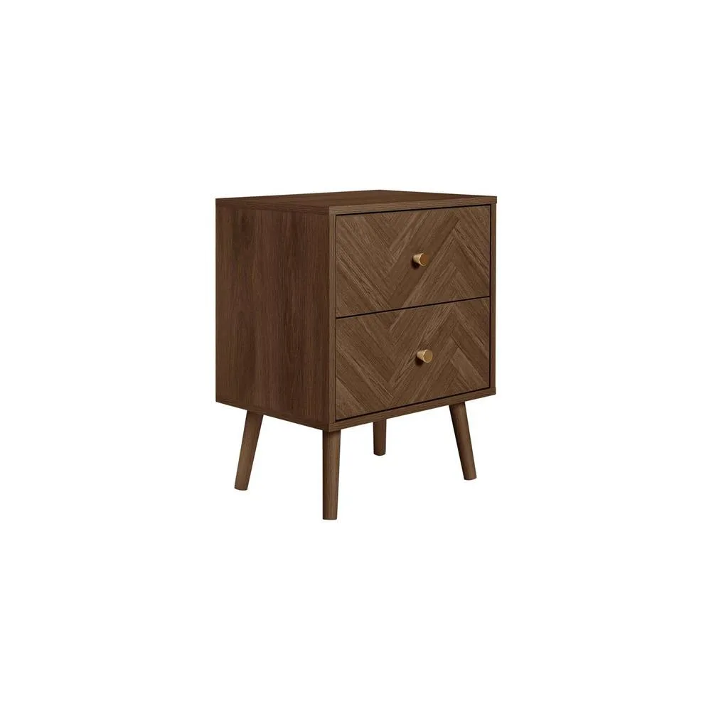 Birlea 2 Drawer Walnut Bedside Herringford Chevron Parquet in Brown 4