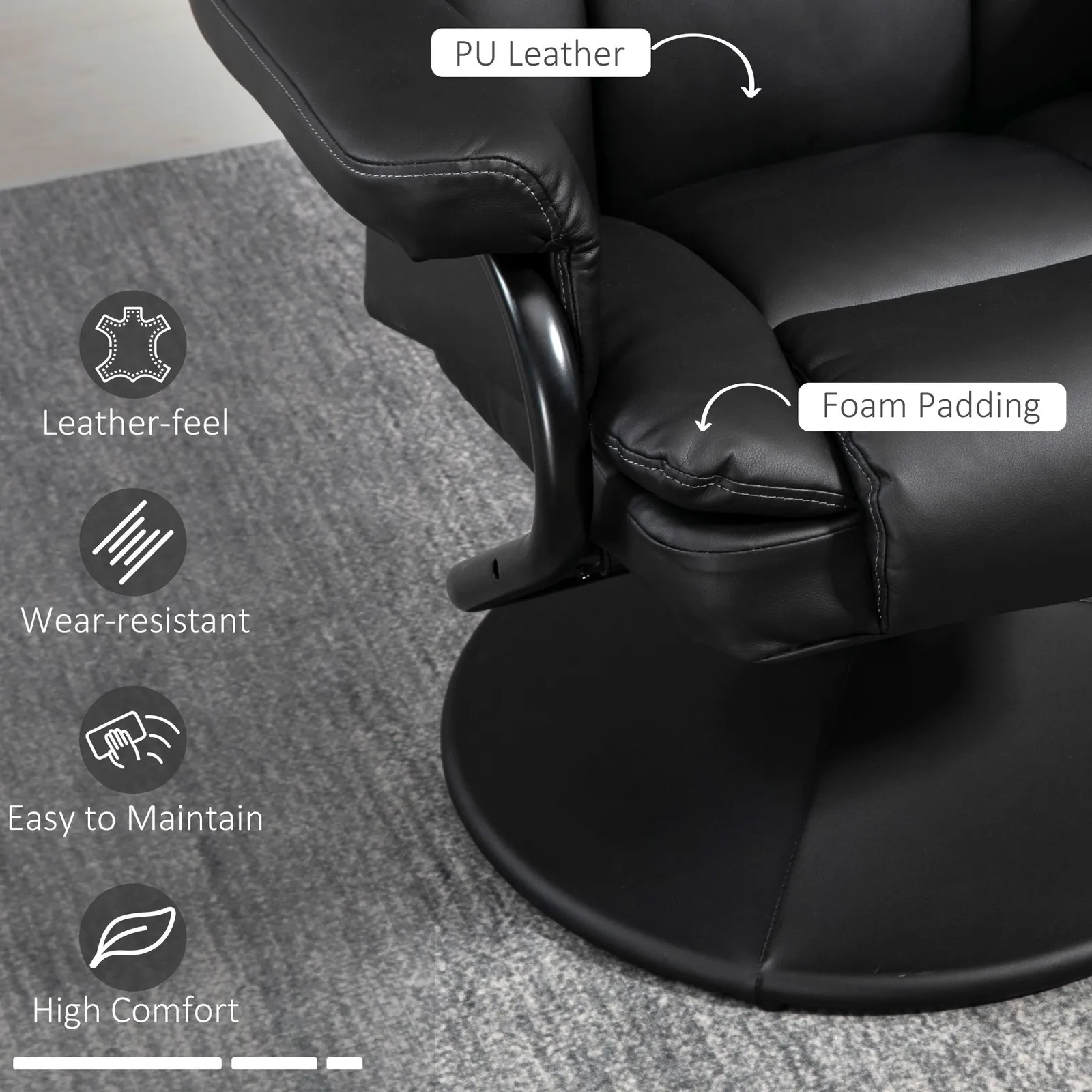 HOMCOM PU Leather Swivel Recliner Armchair with Ottoman, Black 5
