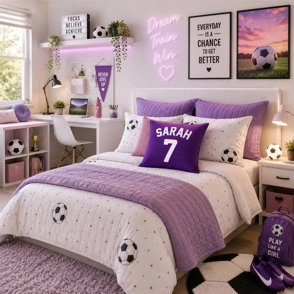 60 SECOND MAKEOVER Personalised Football Cushion Cover in Purple