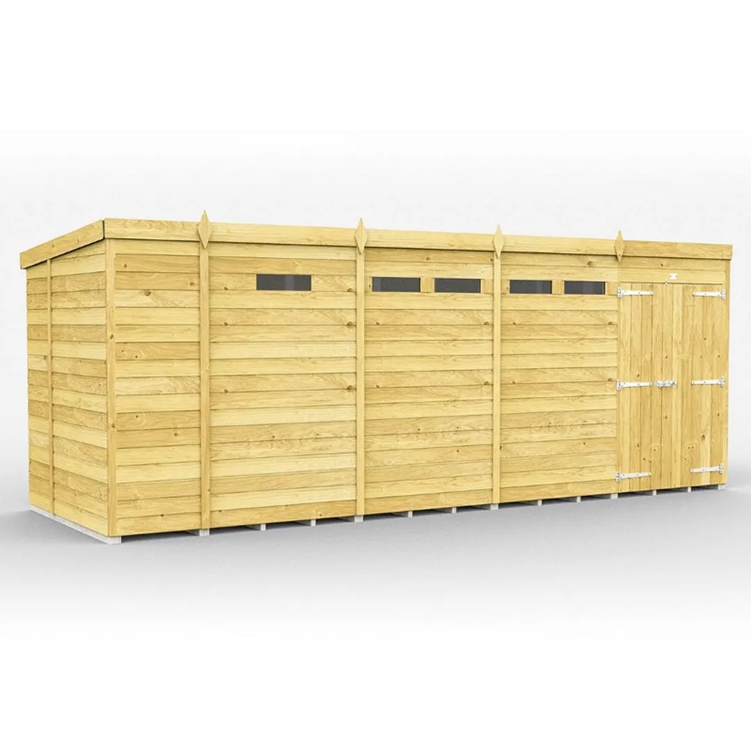 Buttercup Farm 17 x 6 Feet Pent Security Shed - Double Door - L178 x W492 x H201 cm in Brown
