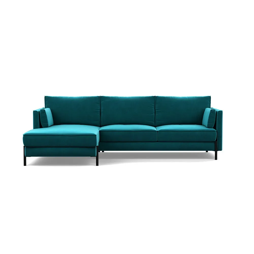 Heal's Tortona Left Hand Facing 4 Seater Corner Chaise Smart Velvet Petrol Black Feet 1