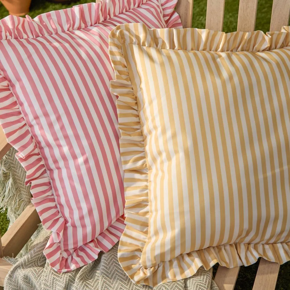 Wylder Millie Ruffle Striped Outdoor Cushion in Yellow 5
