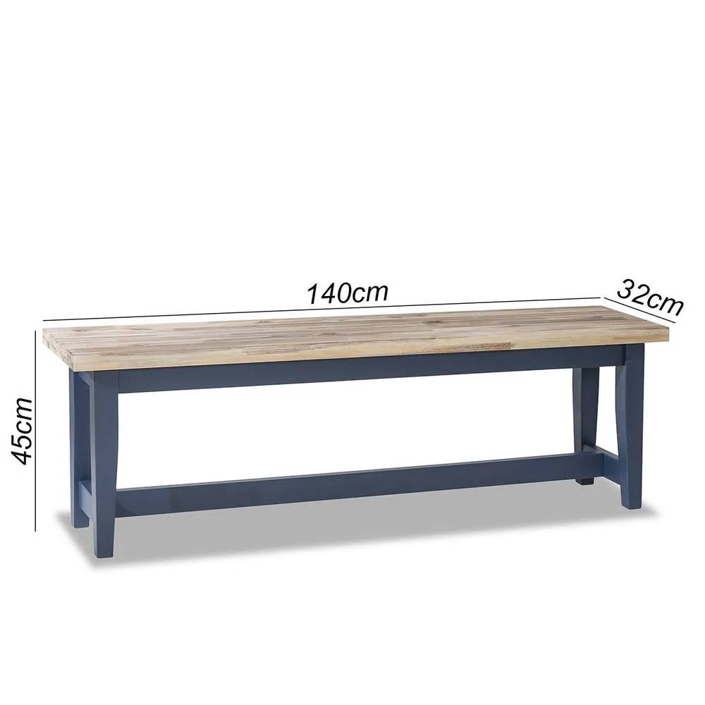 Statement Furniture Florence Solid Acacia Hardwood Dining Bench 140cm in Navy 2