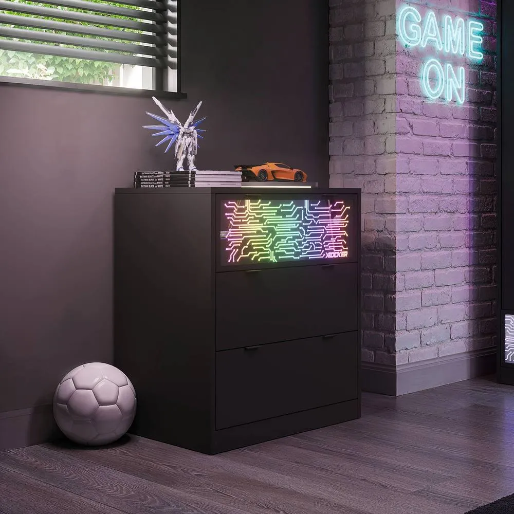X Rocker NeoNite Chest Of 3 Drawers with App Control RGB LED Lights - Black