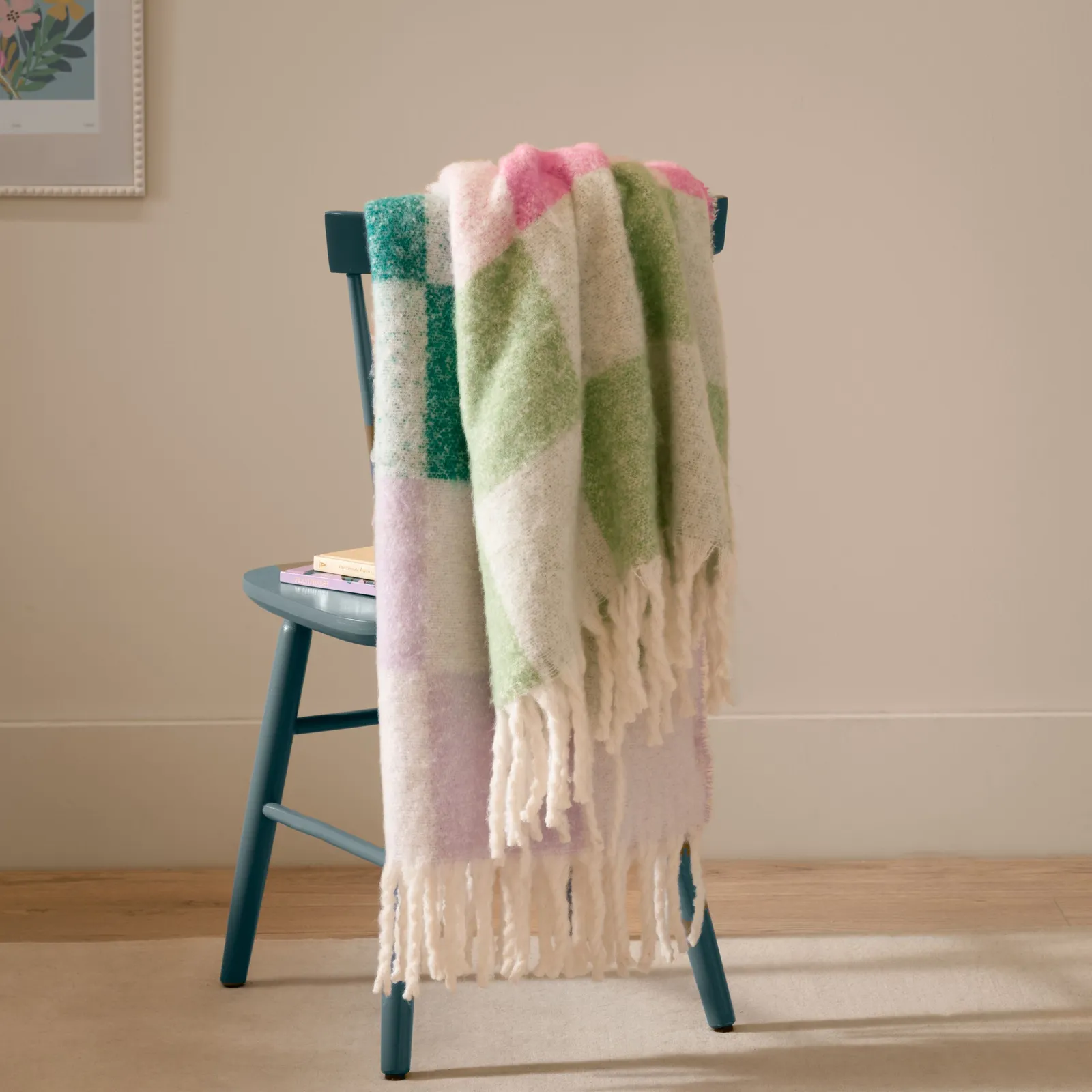 Furn Maisie Checked Tasselled Throw in Aqua