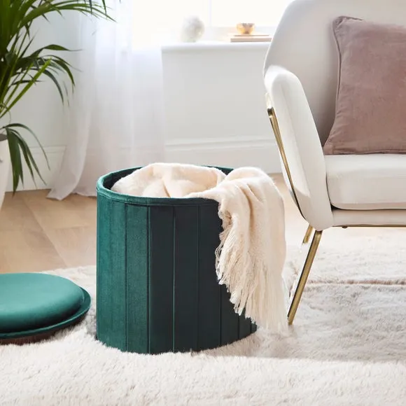 Round Ottoman with Tray, Velvet 1