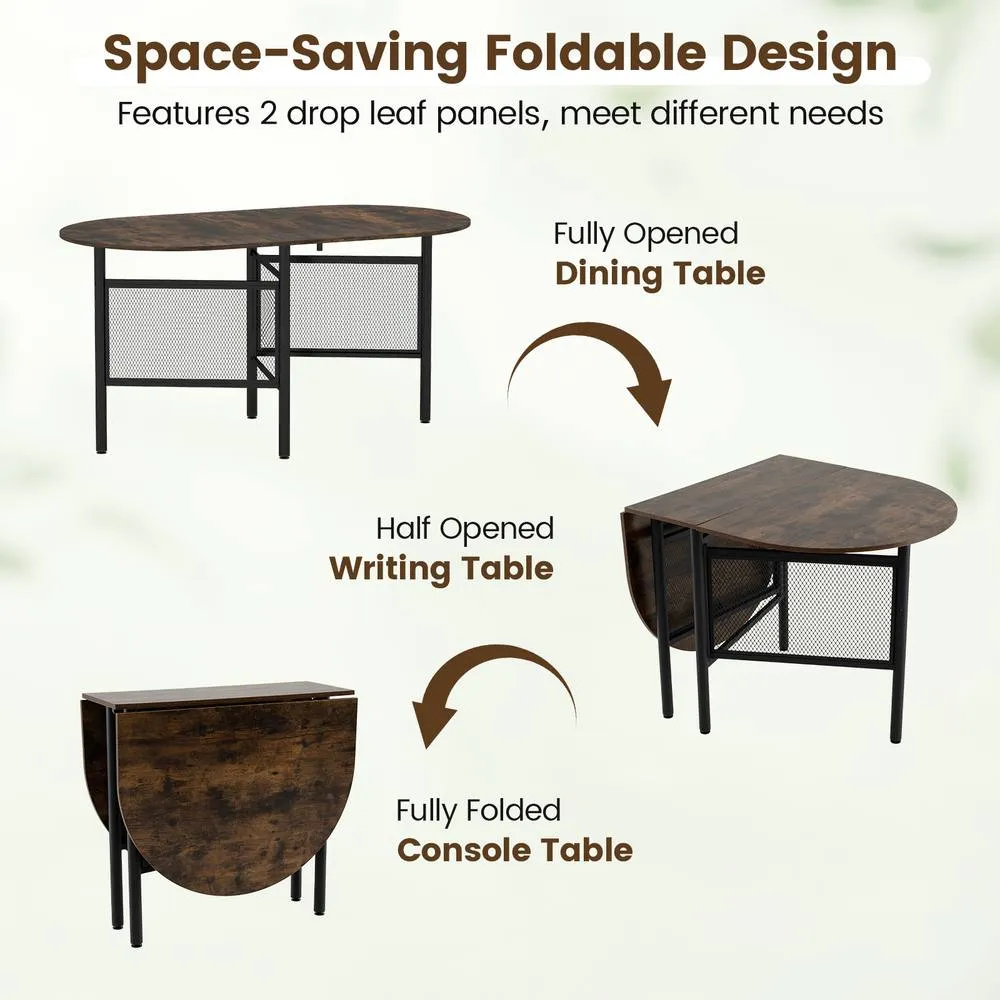 Costway 150 CM Folding Dining Table Industrial Console Table for 6-8 People in Brown 4