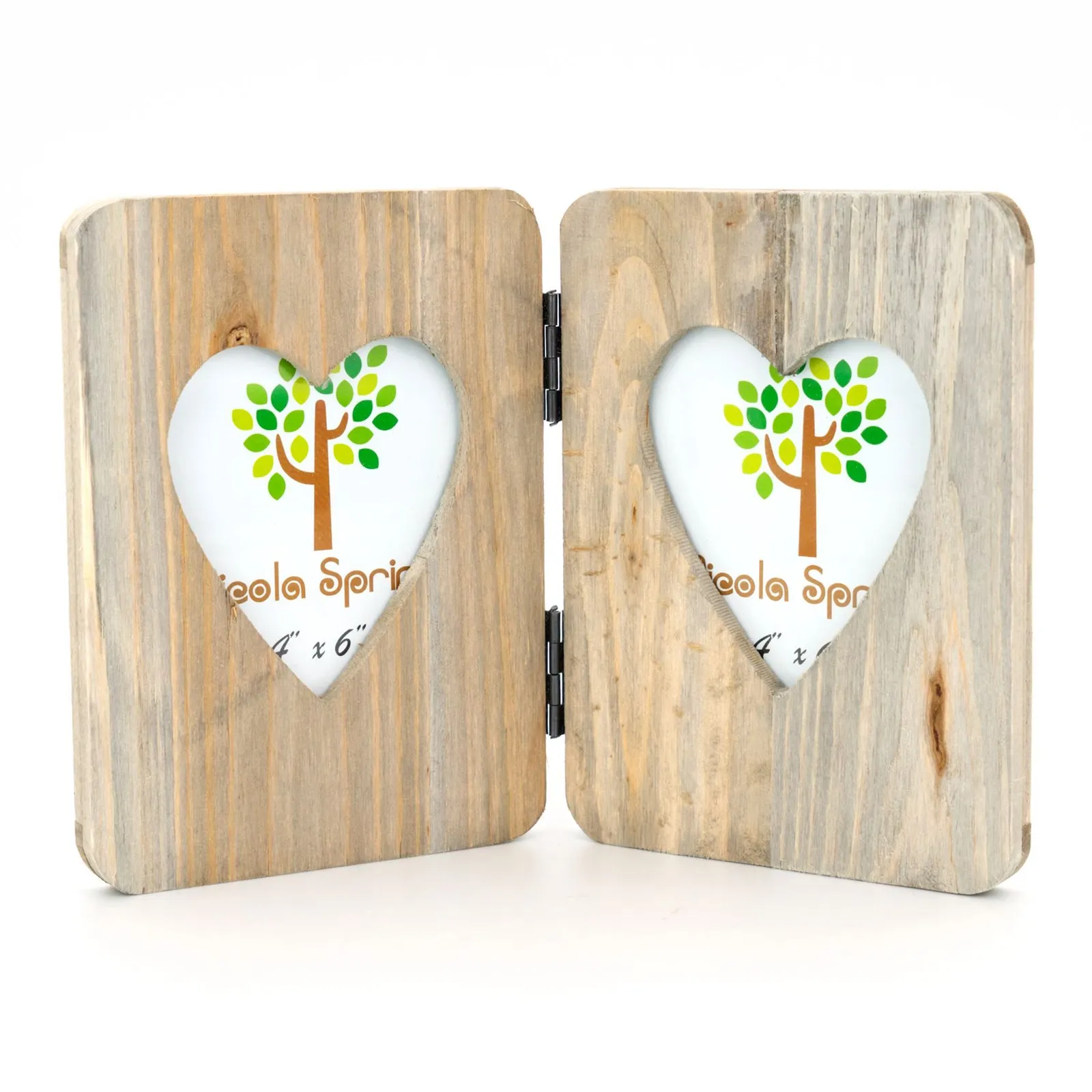 Nicola Spring Rustic Hearts Folding 2 Photo Frames - 4 x 6" - Pack of 2 in Natural 4