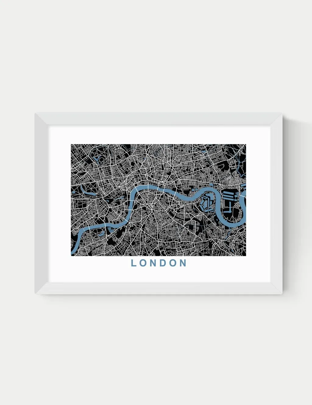 East End Prints London Map Negative Framed Art Print White