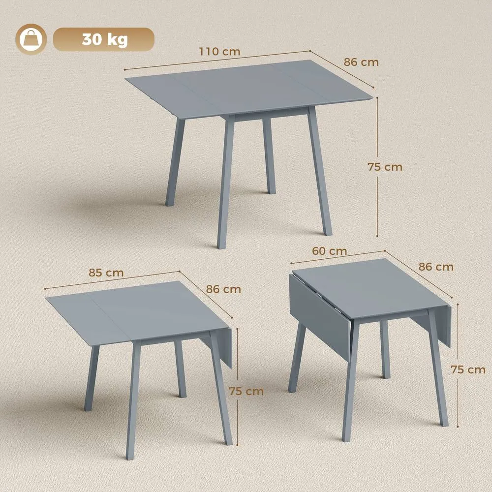 HOMCOM Folding Dining Table for Small Space Wood Drop Leaf Table in Grey 3