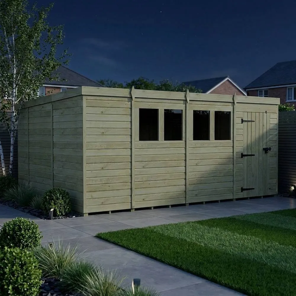 Buttercup Farm 15ft x 10ft Pent Garden Shed Single Door With Windows - Timber in Brown 3
