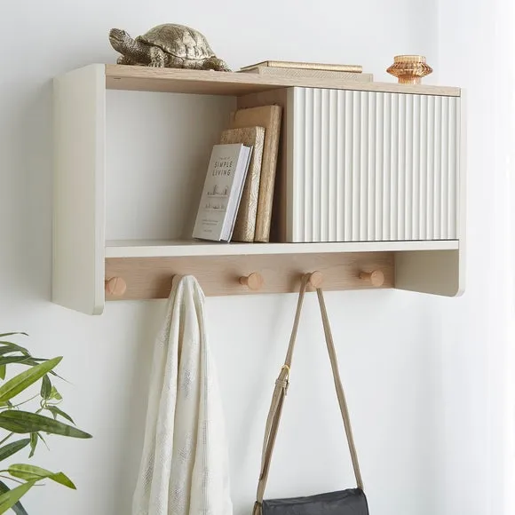 Geena Sliding Door Wall Shelf with Hooks 2