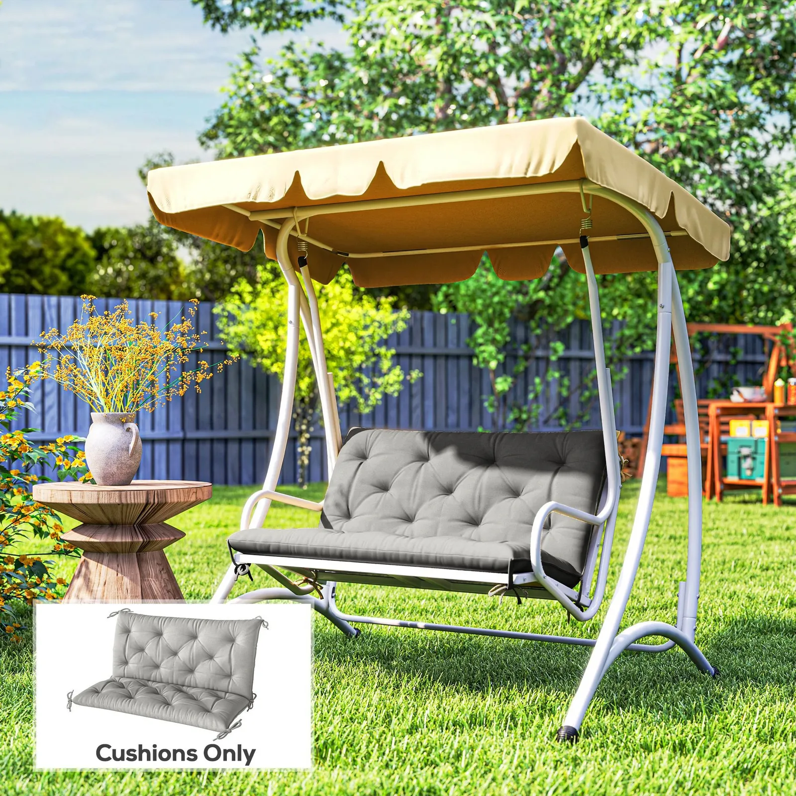 OUTSUNNY 2 Seater Garden Bench Cushion Outdoor Seat Pad with Ties in Light Grey 1