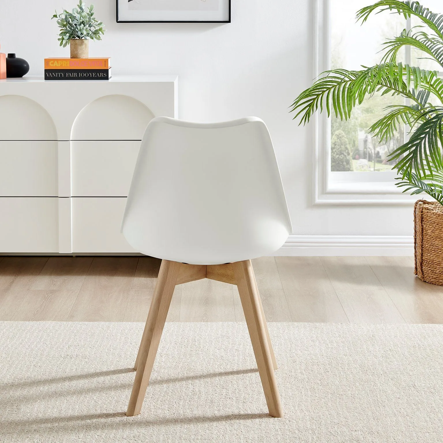 FurnitureboxUK Set of 2 Stockholm Natural Birch Wood Scandi Minimalist Dining Chairs with Faux Leather Cushion in White 4