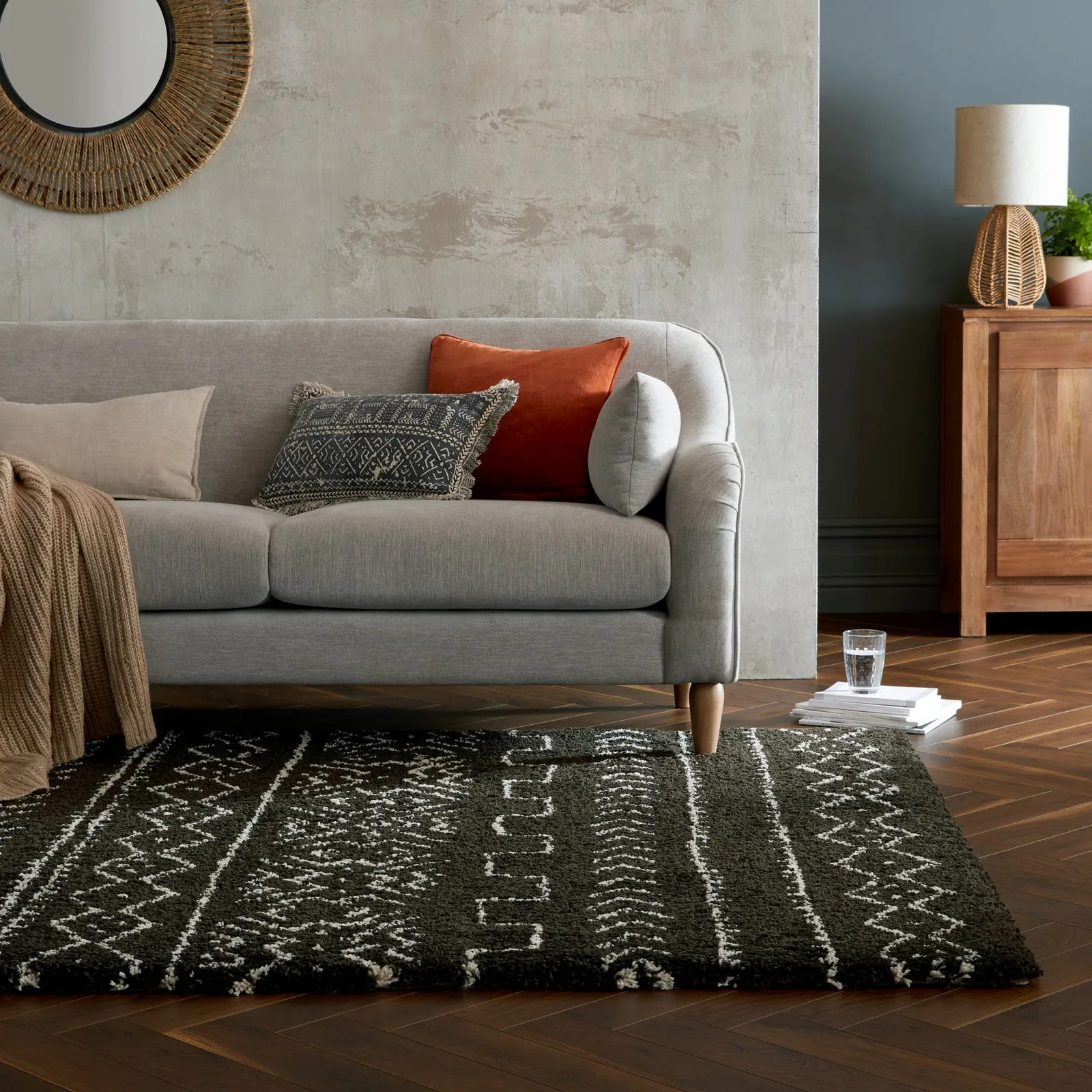 Dishna Berber Rug Black/White