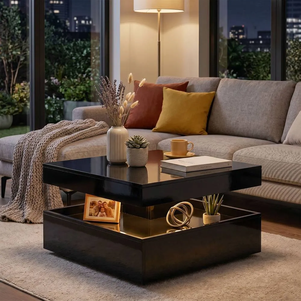 HOMCOM LED Coffee Table with Storage, Modern Centre Table, High Gloss Black