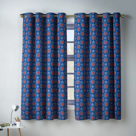 Catherine Lansfield Stars and Check Eyelet Curtains 2