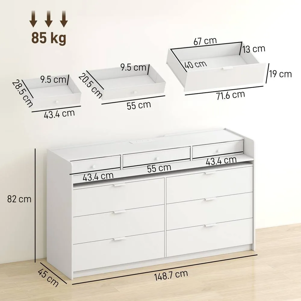 HOMCOM Chest of Drawers for Bedroom with LED Light & Charging Station, White 3