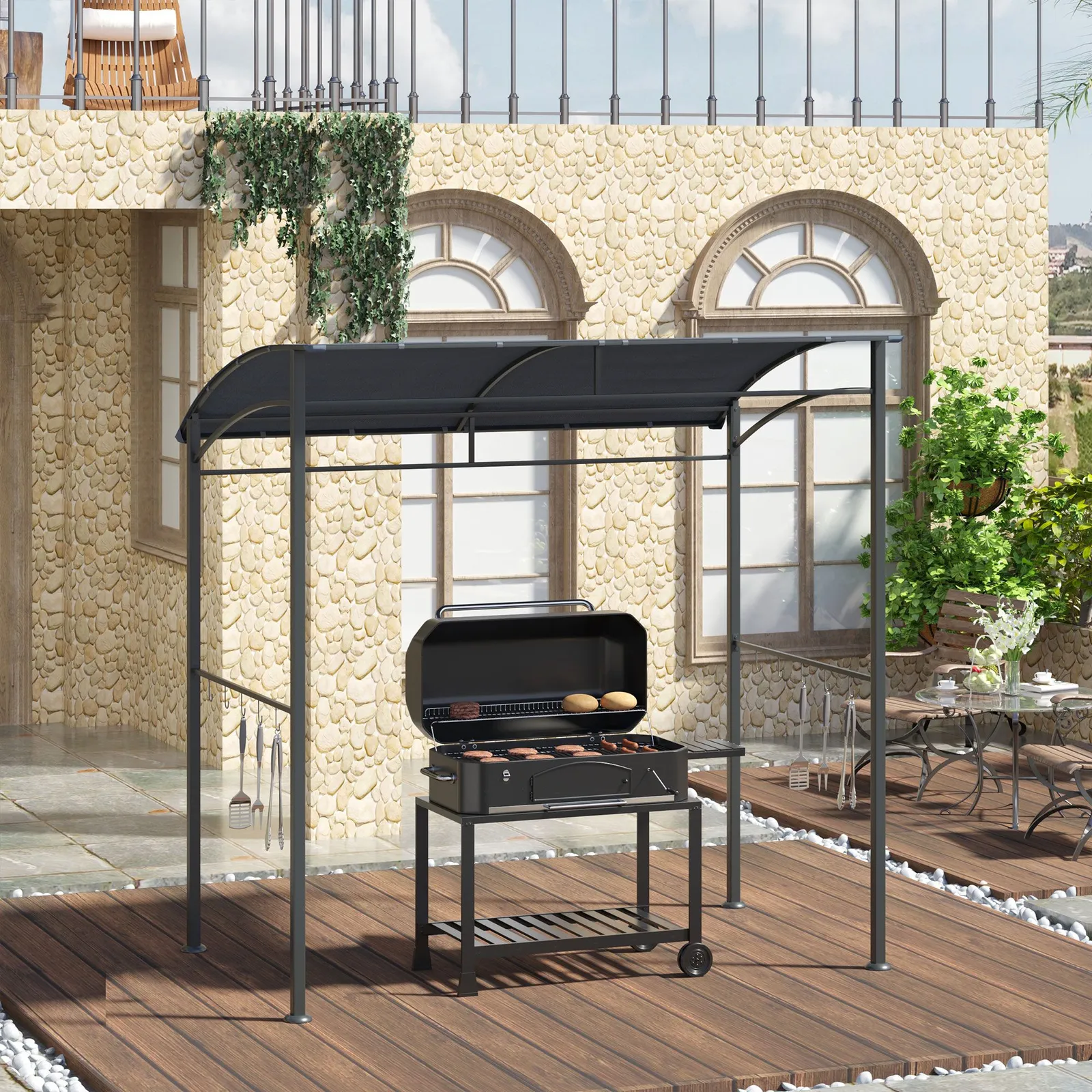 OUTSUNNY 2.2 x 1.5 m BBQ Gazebo Tent Sun Shade with Canopy in Dark Grey 1