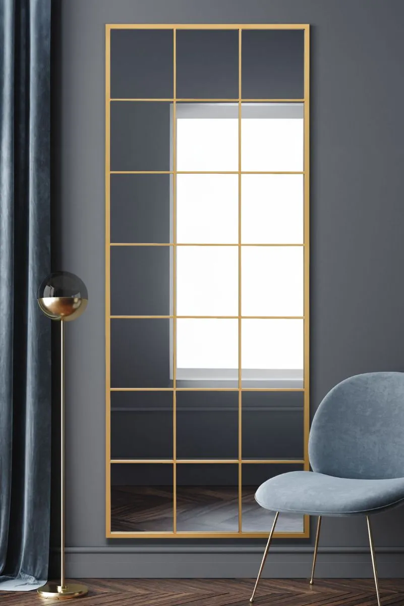 MirrorOutlet Gold Modern Window Leaner / Wall Mirror 79" X 31" (200CM X 80CM)