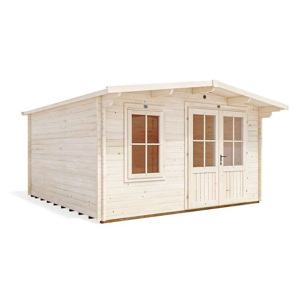 Dunster House Log Cabin, W4m x D4m / W13' x D13' 45mm Wall Thicknes in Natural White