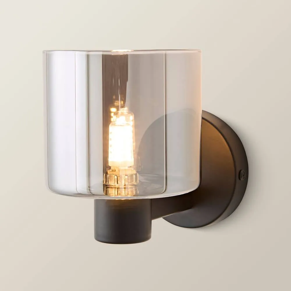 ValueLights Demi Pair of Smoked Glass Cup Wall Lights with Bulbs in Black 2