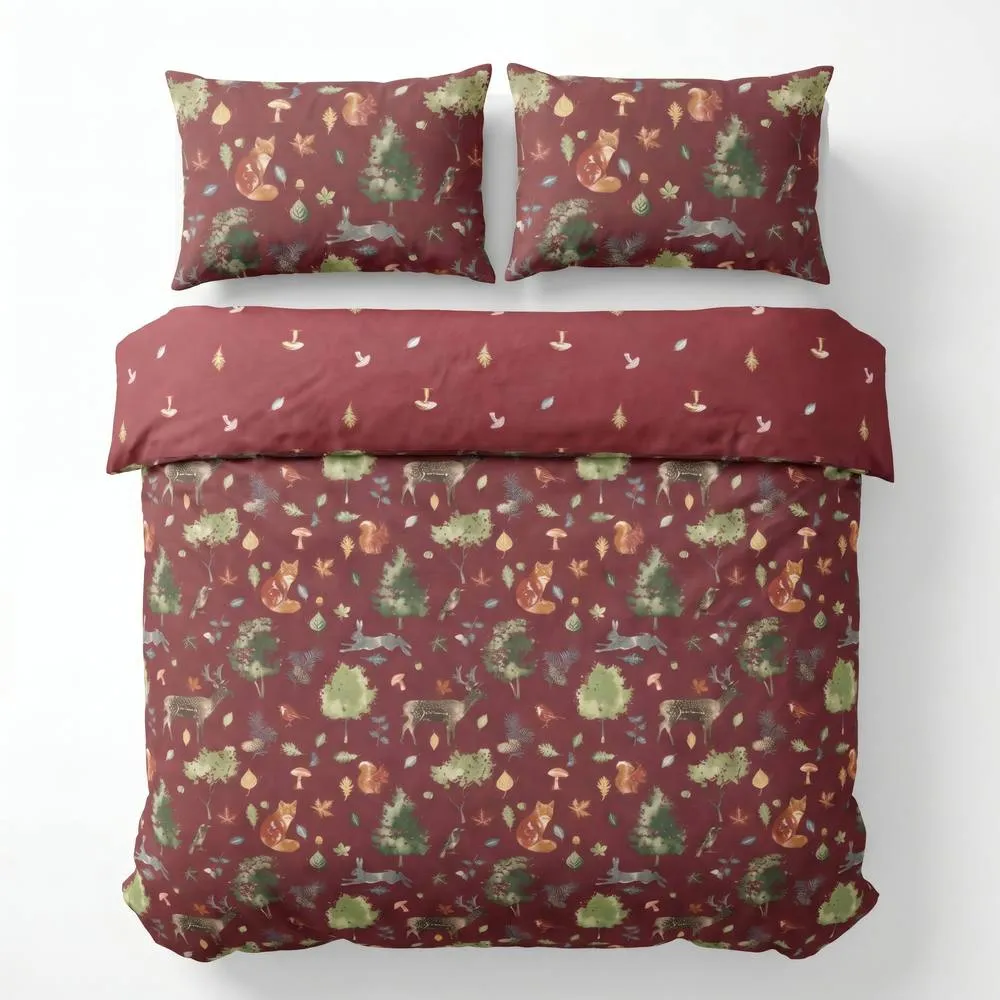 Rapport Home Autumn Christmas Microfibre Reversible Duvet Cover Set With Pillowcase in Red 3