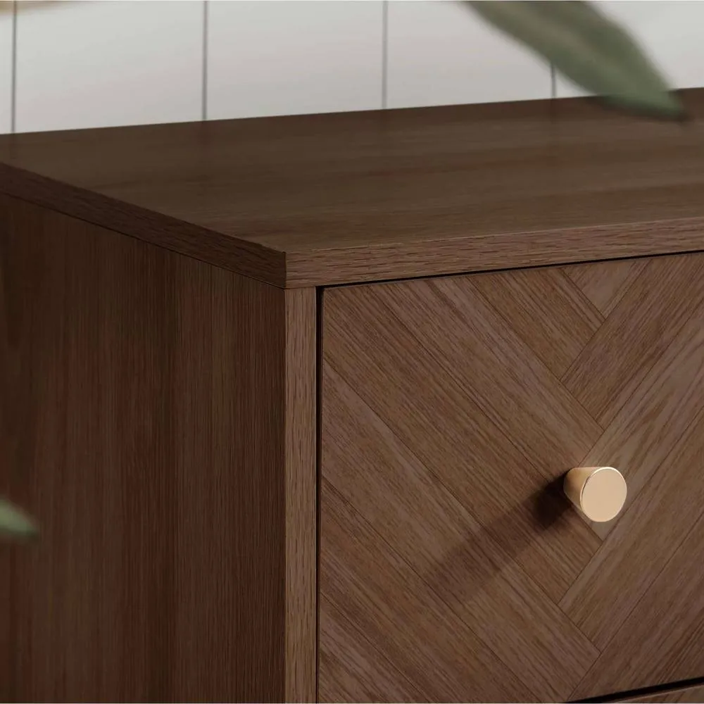 Birlea 4 Drawer Walnut Chest Herringford Chevron Parquet in Brown 2
