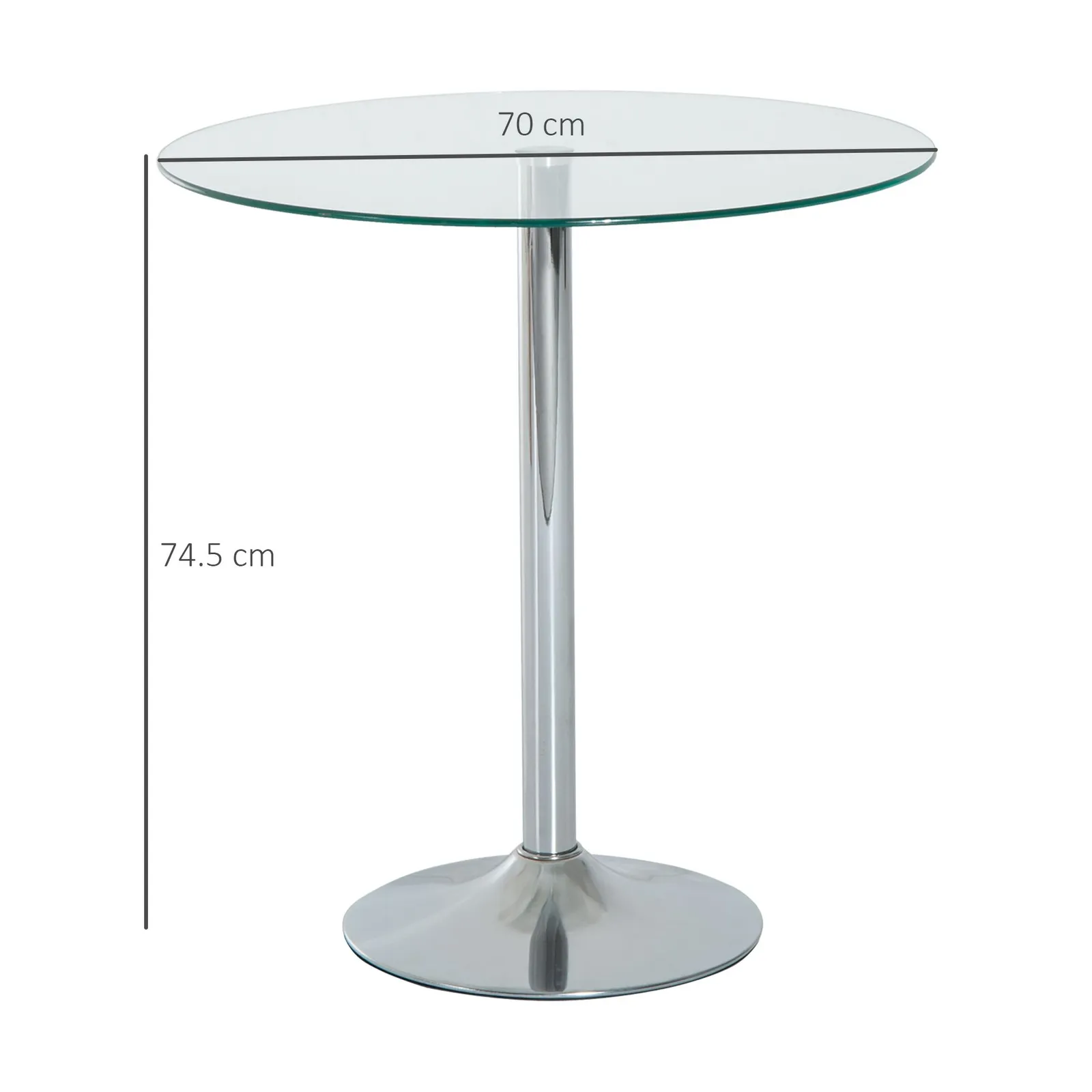 HOMCOM Metal Round Dining Table Bistro Pub Counter with Tempered Glass Top in Silver 3