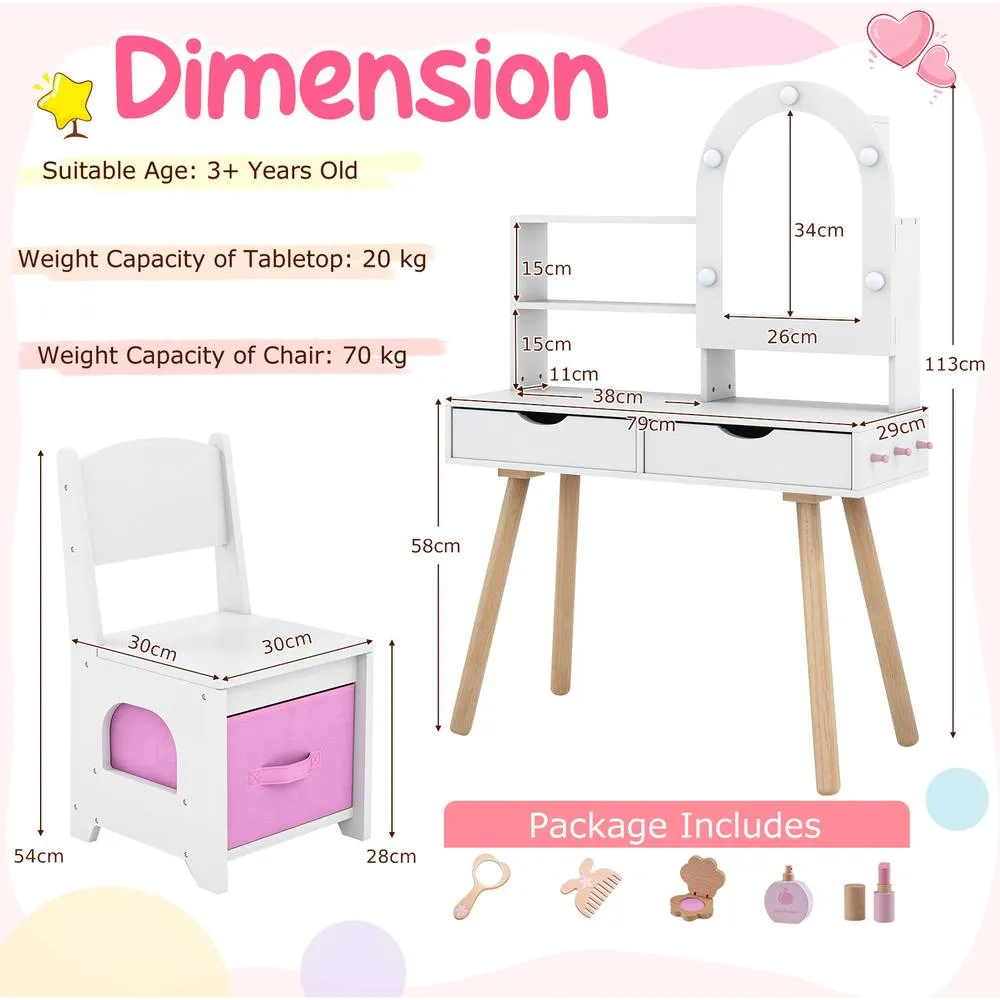 Costway Pretend Play Dressing Table Set - White 2