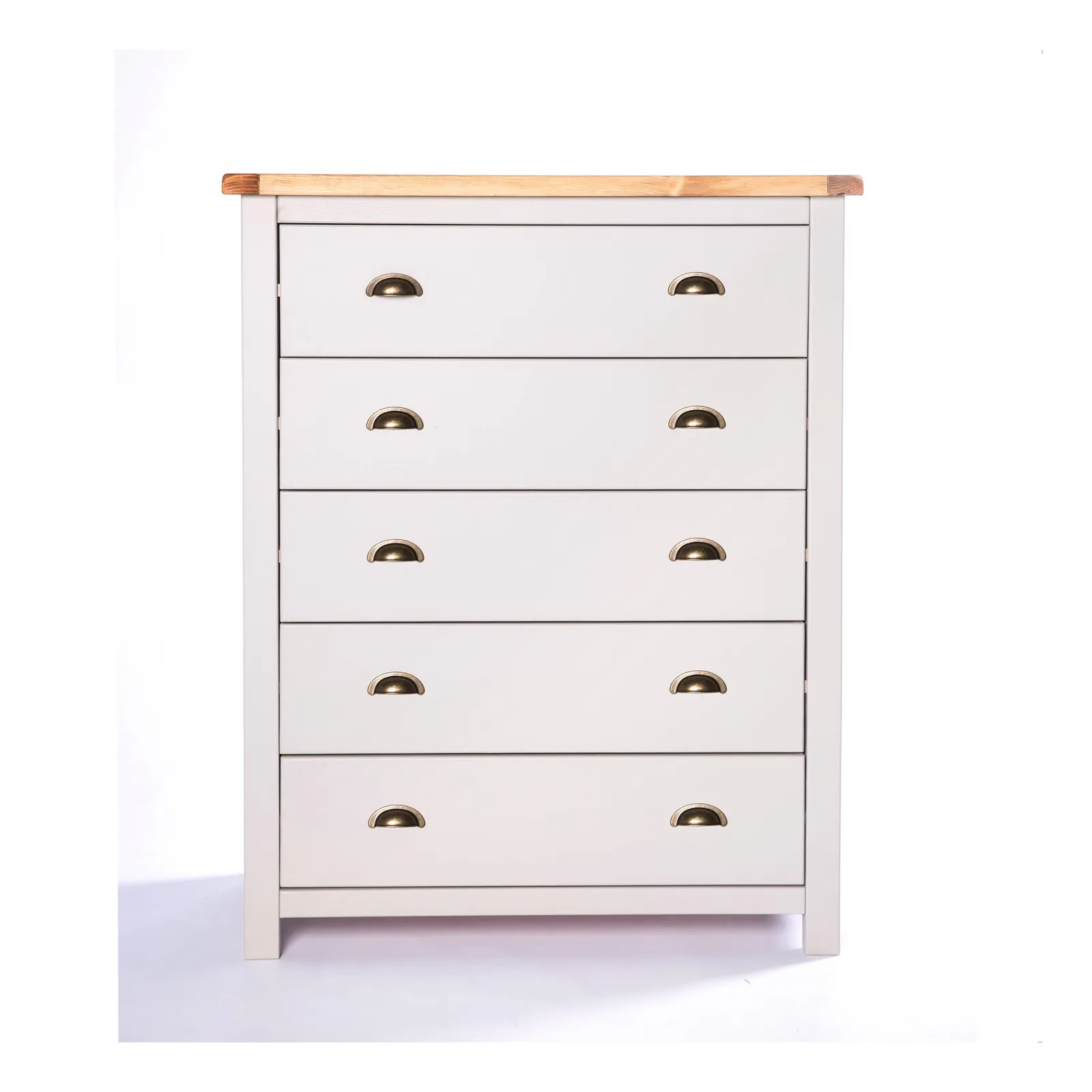 Cabinet Bits Argenta 5 Drawer Chest of Drawers Brass Cup Handle in Light Grey 2