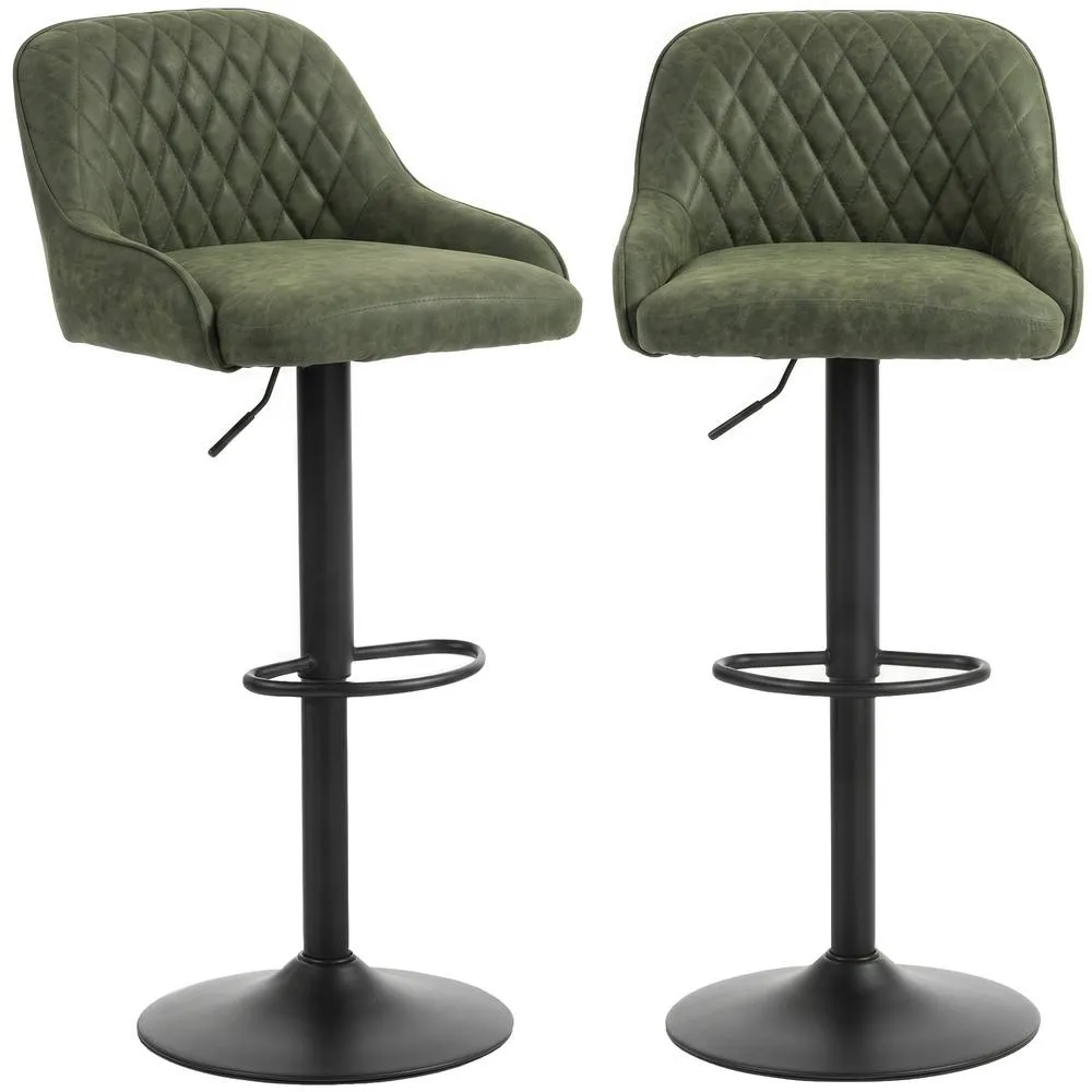 HOMCOM Bar Stools Set of 2 Adjustable Swivel Counter Height in Dark Green 2