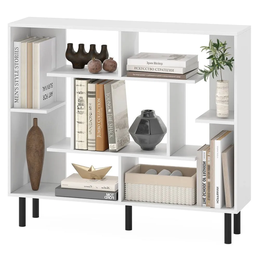 Costway Modern Geometric Bookcase Wooden Open Bookshelf Display Shelves in White 3