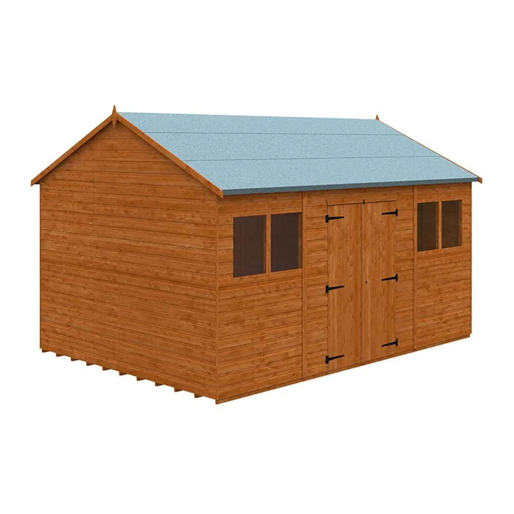 Buttercup Farm 14 x 10 Feet Workman Apex 12mm Shed - Solid Wood/Softwood/Pine in Burnt Orange