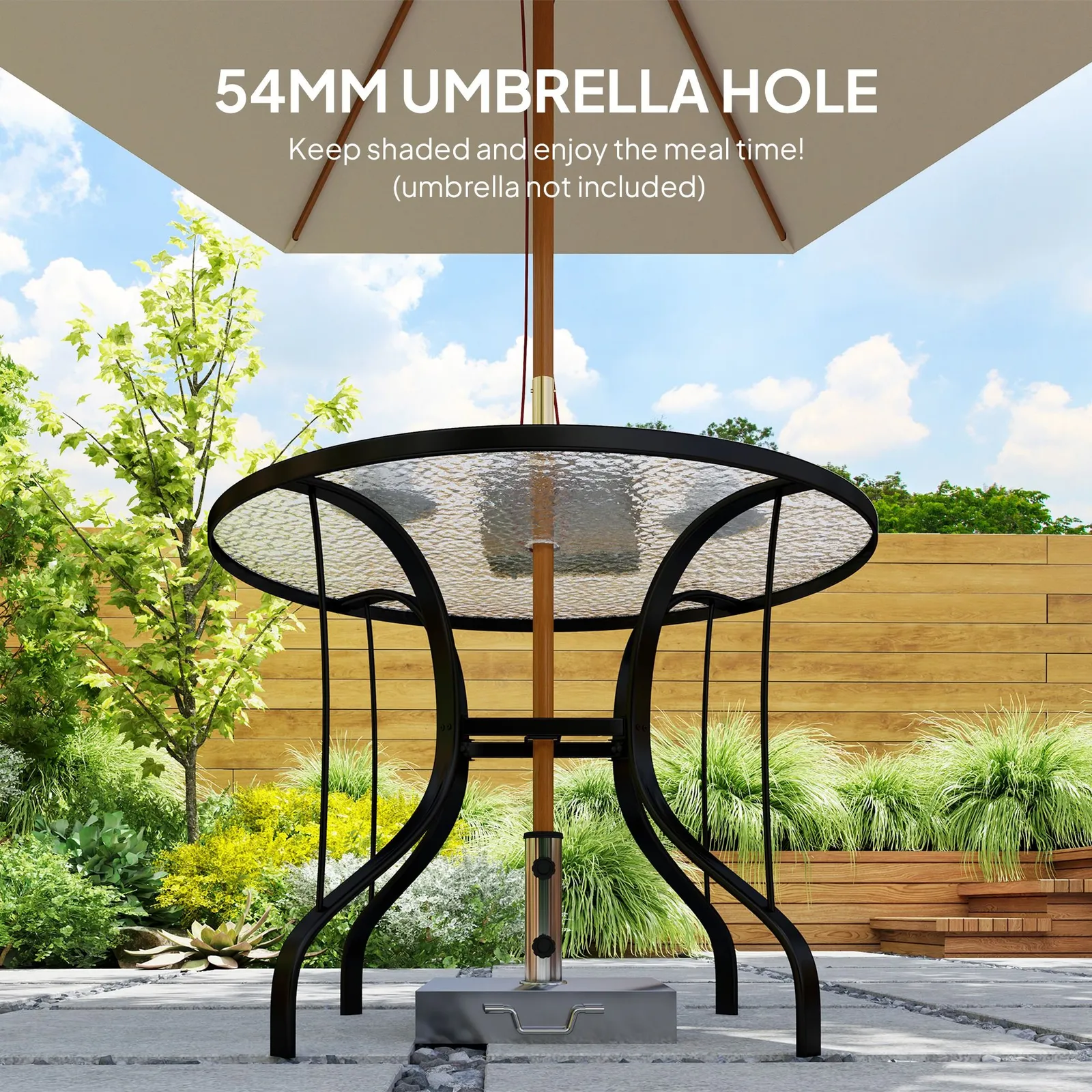 OUTSUNNY Outdoor Dining Table with Parasol Hole, Round, 96.5 x 96.5 x 71 cm in Black 6