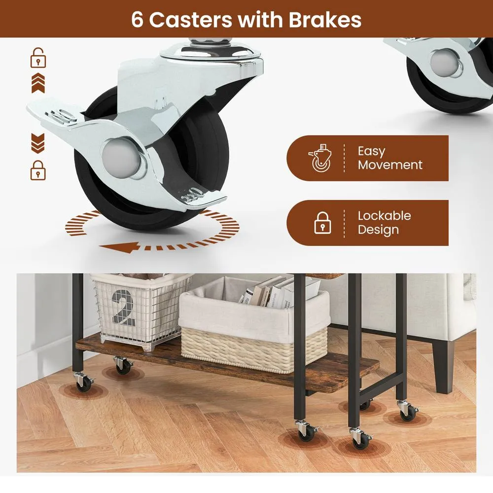 Costway L shaped Mobile 360 Rotating Corner Computer Desk Laptop Computer PC Desk Home Office in Brown 5