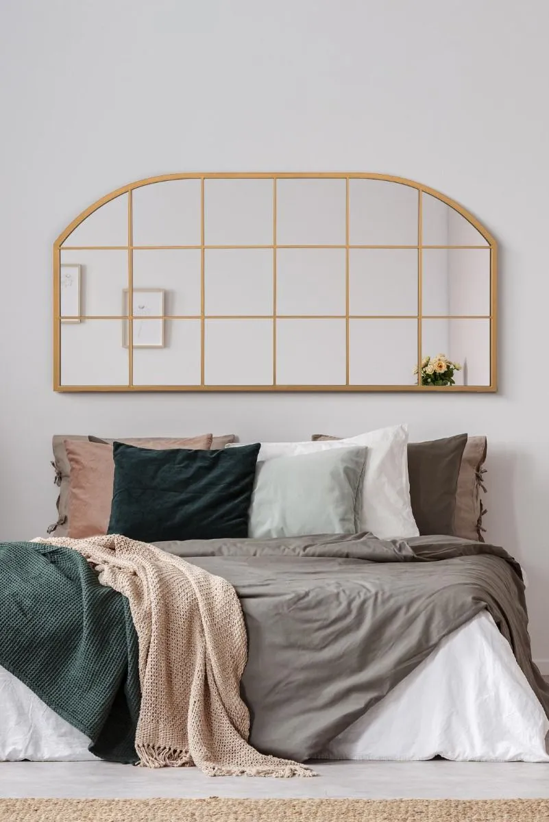 MirrorOutlet Gold Metal Framed Window Arched Wall Mirror 69" X 33" (174CM X 85CM) 2