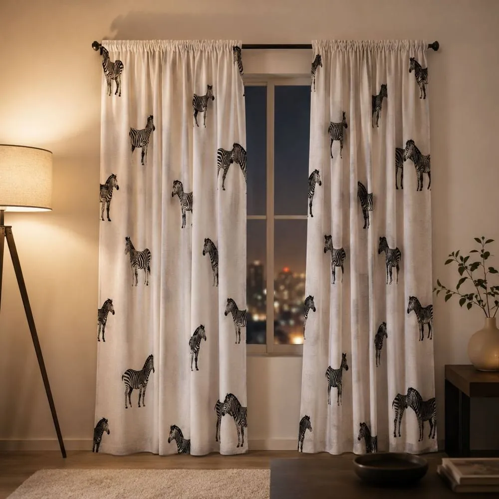 Smart Living Tribal Zebra Curtains Pair with Tie Backs - Safari Animal Print 2