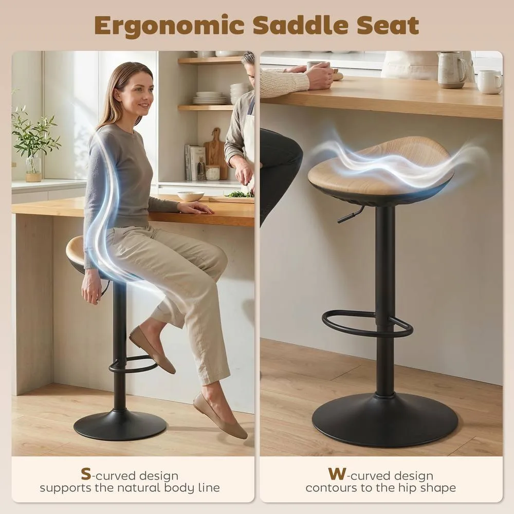 HOMCOM Set of 2 Breakfast Barstools, PU Leather Swivel Bar Stools, Oak in Natural 4