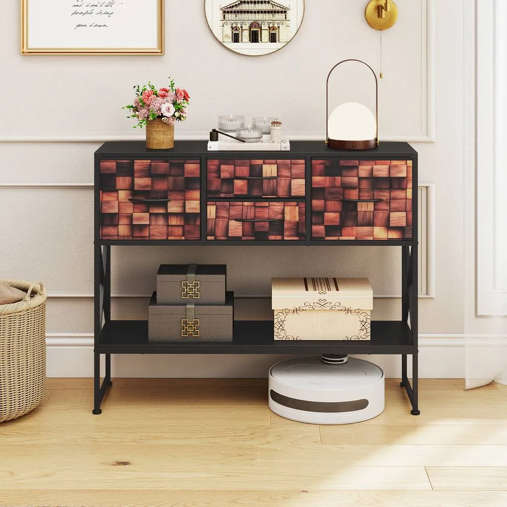 Costway Console Table Sofa Table w/ 4 Fabric Drawers & Shelf Entryway Table 5