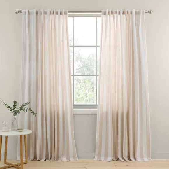 Maisie Woven Stripe 100% Cotton Unlined Slot Top Curtains 2