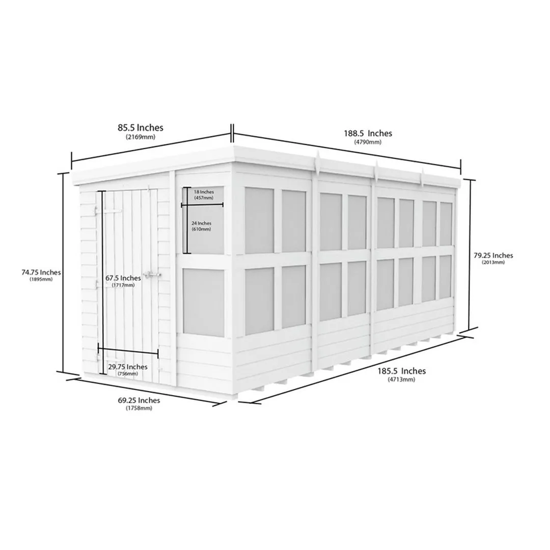 Buttercup Farm 16 x 6 Feet Pent Potting Shed - Wood - L178 x W474 x H201 cm in Brown 3
