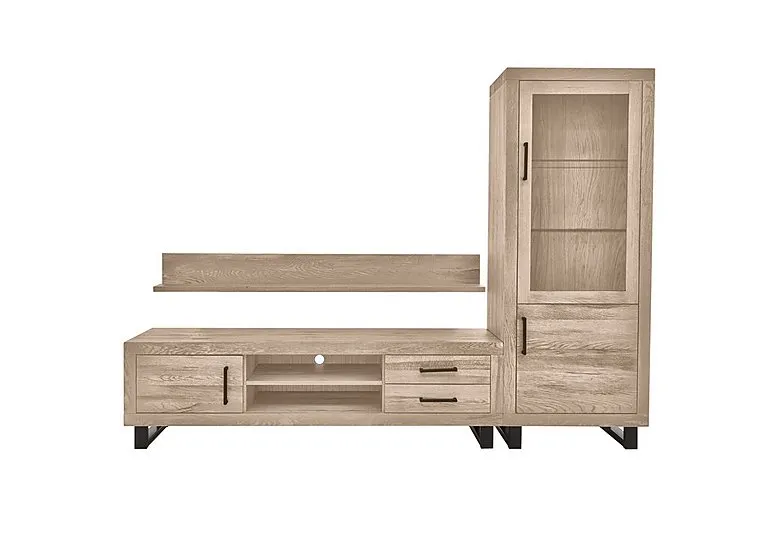 Terra Large Media Set with TV Unit, Small Right Hand Facing Display Cabinet and 180cm Wall Shelf - Vintage Grey